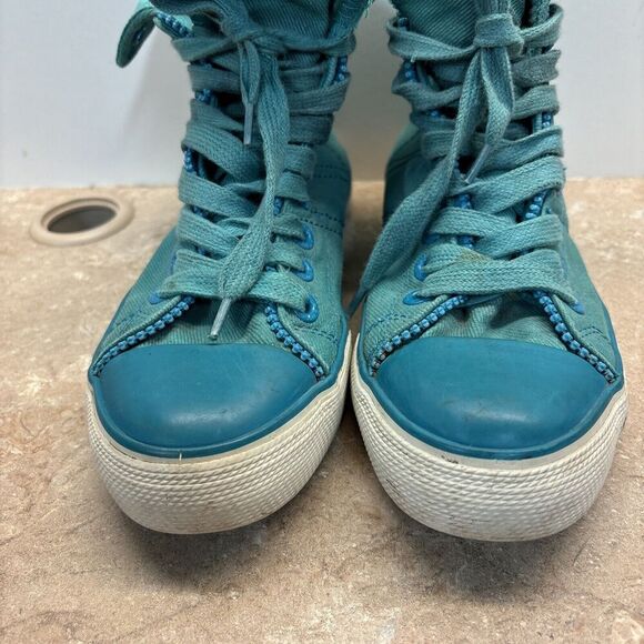 LEVIS SNEAKER HI TOP Green LACE UP Cavas WOMEN 8 Zip 52475103E Rubber - Picture 3 of 11